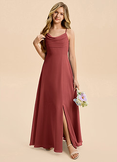 Azazie Gia Junior Terracotta A-Line Pleated Chiffon Dress image6