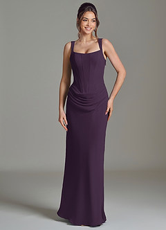 Azazie Niamh Bridesmaid Dresses Plum Mermaid Corset Chiffon Dress image5