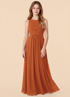 Azazie Skyla Junior Cinnamon A-Line Pleated Chiffon Dress image3