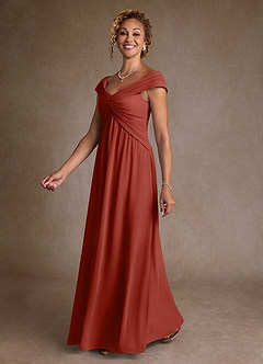 Azazie Myrtle Mother of the Bride Dresses Terracotta A-Line Pleated Chiffon Dress image4