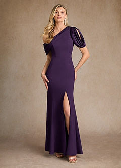 Azazie Paris Mother of the Bride Dresses Plum Mermaid Pleated Stretch Crepe Dress image1