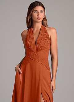 Azazie Elizabeth Bridesmaid Dresses Burnt Orange A-Line Pleated Chiffon Dress image6