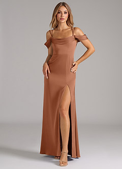 Azazie Callan Bridesmaid Dresses Bronzer A-Line Pleated Stretch Satin Convertible Dress image3