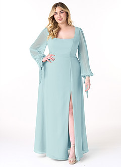 Azazie Leonia Bridesmaid Dresses Sea Glass A-Line Long Sleeve Chiffon Dress image8