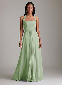 Azazie Clarisa Abiti da Damigella Abito A-Line in Chiffon Plissettato Verde Salvia image5