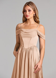 Azazie Raisa Bridesmaid Dresses English Rose A-Line Off the Shoulder Stretch Satin Dress image7