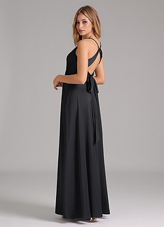 Azazie Evalleen Vestidos de damas de honor Vestido de Negro de Satén Elástico de Corte en A con Plisado image7