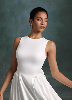 Azazie Maeve Wedding Dresses Diamond White A-Line with Pockets Crepe Back Satin Dress image7