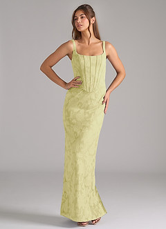 Azazie Kenna Bridesmaid Dresses Lemon Sorbet Sheath Side Slit Floral Burnout Dress image5