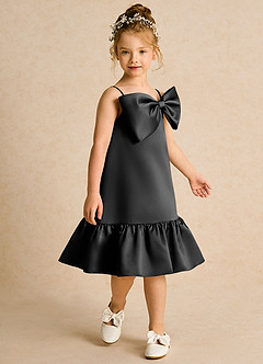 Azazie Kiwi Robe Demoiselle D'honneur Fillette Robe Trapèze en Mat Satiné Bretelle Spaghetti Noir image3