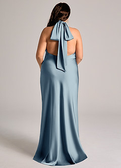 Azazie Velli Abiti da Damigella Abito Sirena in Raso Elasticizzato Collo Alto Blu Polveroso image9