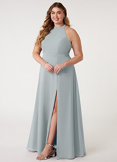 Azazie Clarice Robes de demoiselle d'honneur Robe Trapèze en Mousseline de soie Dos nu Gris Dauphin image11