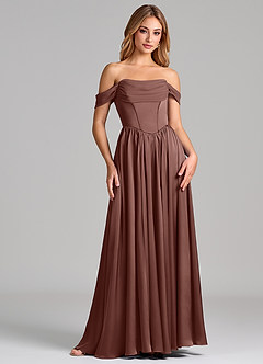 Azazie Raisa Bridesmaid Dresses Espresso A-Line Off the Shoulder Stretch Satin Dress image4
