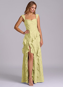 Azazie Sloane Bridesmaid Dresses Lemon Sorbet A-Line Sweetheart Neckline Floral Burnout Dress image4