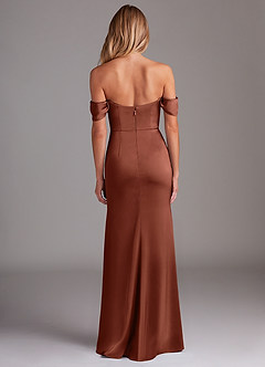 Azazie Saige Jurken voor bruidsmeisjes Jurk van Stretch Satijn met Kolom Off the Shoulder Klei image10