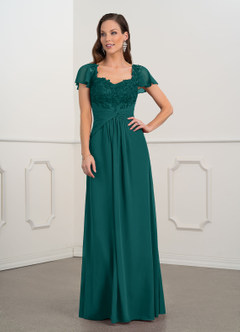 Azazie Gwenyth Mother of the Bride Dresses Peacock A-Line Lace Chiffon Dress image2