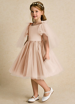 Azazie Duchess Flower Girl Dresses English Rose A-Line with Sleeves Tulle Dress image1