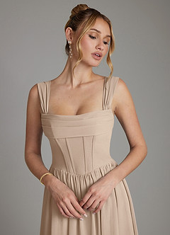 Azazie Caterina Brautjungfernkleider A-Linie Korsett Chiffon Kleid Taupe image3