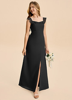 Azazie Cindy Junior Black A-Line Ruched Chiffon Dress image4