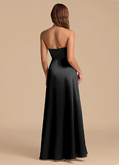 Azazie Wren Vestidos de damas de honor Vestido de Negro de Satén Metálico de Corte en A con Sin tirantes image2