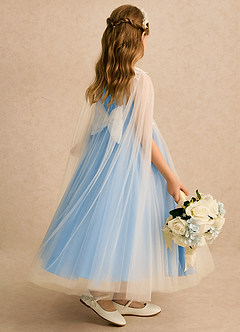 Azazie Amina Flower Girl Dresses Ivory Powder Blue A-Line Lace Tulle Dress image2