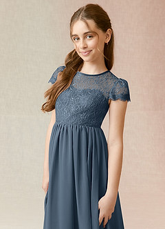 Azazie Delevingne Junior Vestido de Neptuno de Gasa de Corte en A con Encaje image4