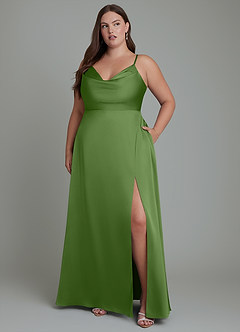 Azazie Sarella Bridesmaid Dresses Basil A-Line Pleated Stretch Satin Dress image10