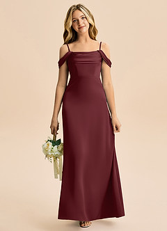 Azazie Lettie Junior A-Linie Schulterfrei Stretch-Satin Kleid Cabernetrot image2