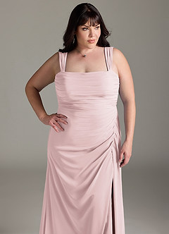 Azazie Jesaphine Bridesmaid Dresses Blushing Pink Sheath Bow Chiffon Dress image13