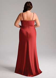 Azazie Lidia Abiti da Damigella Abito Sirena in Raso Elasticizzato Spacco Laterale Melograno image2