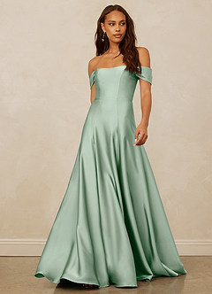 Christian Siriano Bridal for Azazie 1002 Robes de demoiselle d'honneur Robe Trapèze Convertible en Satin extensible Épaule décolletée Agave image1