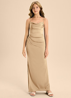 Azazie Mai Junior Champagne Sheath Sweetheart Neckline Stretch Satin Dress image5