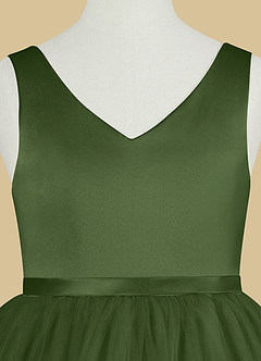 Azazie Marybell Flower Girl Dresses Olive A-Line Bow Tulle Dress image8