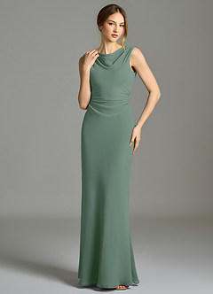 Azazie Kieryn Robes de demoiselle d'honneur Robe Sirène en Mousseline de soie Plissée Eucalyptus image4