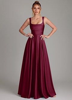 Azazie Azaria Bridesmaid Dresses Mulberry A-Line Corset Stretch Satin Dress image1