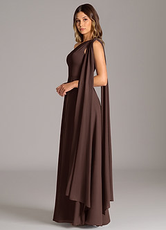 Azazie Tella Robes de demoiselle d'honneur Robe Trapèze en Mousseline de soie Asymétrique Ganache image5
