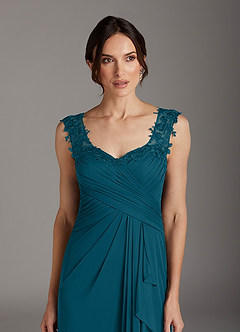 Azazie Edelin Abiti per la Madre della Sposa Abito A-Line in Maglia Scollo a Cuore Plissettato Blu Inchiostro image6