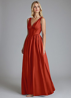 Azazie Delmie Brudtärnklänningar Klä av A-Linje i Stretch Satin Korsett Rost image4