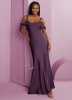 Barbie ♥ Azazie Bridesmaid Dresses Plum Sheath Pleated Stretch Satin Dress image1