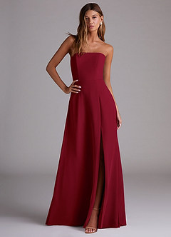 Azazie Wren Bridesmaid Dresses Burgundy A-Line Side Slit Chiffon Convertible Dress image3