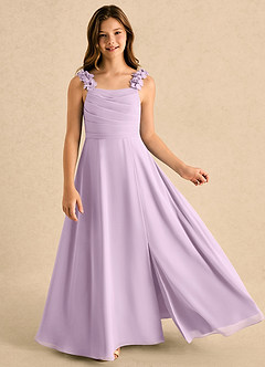 Azazie Masie Girls Formal Flower Girl Dresses Frosted Lilac A-Line Pleated Chiffon Dress image3