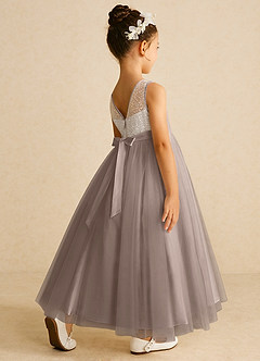 Azazie Tay Flower Girl Dresses Taupe A-Line Sequins Tulle Dress image5