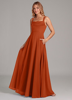 Azazie Shaude Bridesmaid Dresses Burnt Orange A-Line Pleated Chiffon Dress image4