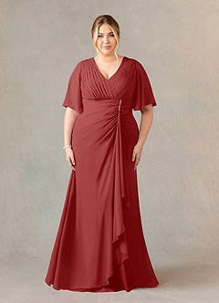 Azazie Carson Mother of the Bride Dresses Rust A-Line V-Neck Lace Chiffon Dress image6