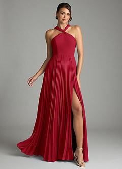 Azazie Afra Abiti da Damigella Abito A-Line in Chiffon Plissettato Scarlatto image1