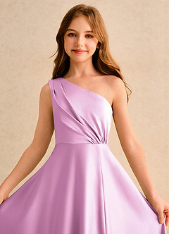 Azazie Puddles Girls Formal Abiti da Ragazza di Fiori Abito A-Line in Raso Opaco Monospalla Rosa Confetto image2