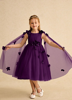 Azazie Staria Flower Girl Dresses Grape Ball-Gown Ruched Tulle Dress image4