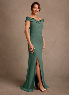 Azazie Jettie Mother of the Bride Dresses Sea Moss Sheath Pleated Chiffon Dress image2