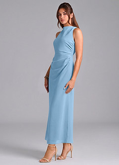 Azazie Evadne Brautjungfernkleider Etui Plissee Chiffon Kleid Stahlblau image4