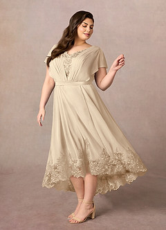Azazie Palana Mother of the Bride Dresses Champagne A-Line Lace Chiffon Dress image8